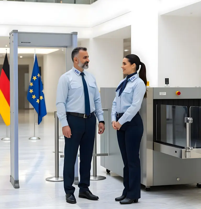 Sicherheitsmitarbeiter der KSK Sicherheitsdienste im Einsatzbereich für Werk- und Objektschutz – professionell, wachsam und serviceorientiert. KSK Werkschutz